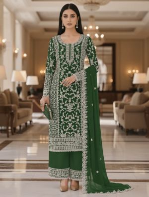 Emerald Green Butterfly Net Semi Stitched Salwar Kameez FABSL22514