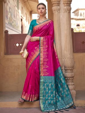 Fuchsia Pink Soft Art Silk Traditional Saree With Zari Work FABSA23091