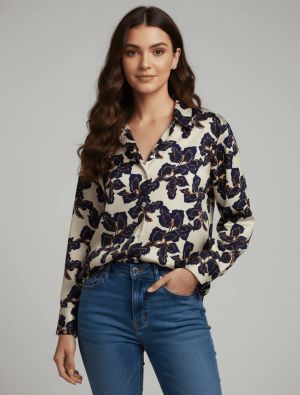 ivory and black crepe cutaway collar shirt fabku21278