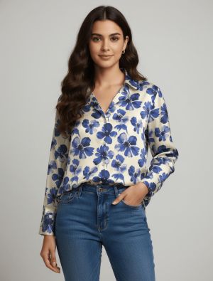 ivory and blue crepe cutaway collar shirt fabku21279