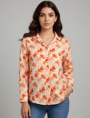 ivory and coral crepe cutaway collar shirt fabku21281