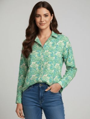 ivory and mint crepe cutaway collar shirt fabku21283