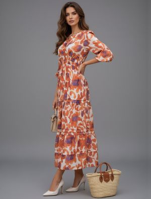 ivory and rust muslin printed maxi dress fabku21271