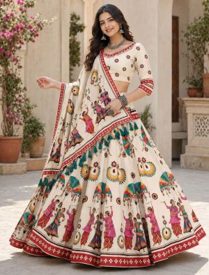 Ivory Cream Rayon Festive Lehenga Choli FABLE20615
