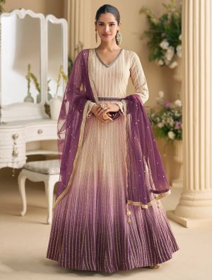 Ivory Gold Georgette Ready To Wear Anarkali Suit FABSL22523