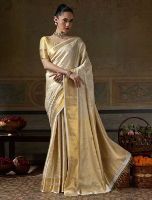 Ivory Gold Kanjivaram Art Silk Saree With Zari Work FABSA23121