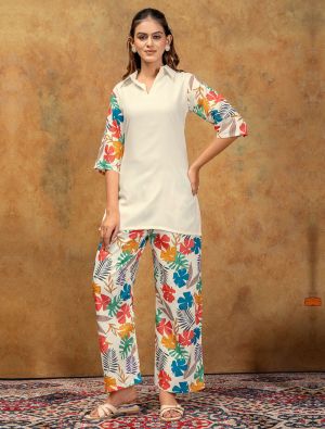 ivory soft cotton printed co ord set fabku21318