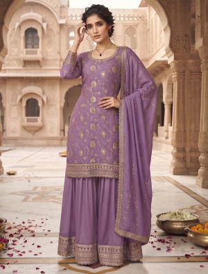 Lavender Chinon Free Size Ready To Wear Palazzo Suit FABSL22547