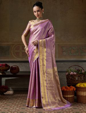 Lavender Kanjivaram Art Silk Saree With Zari Work FABSA23120