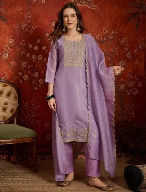 Lavender Silk Blend Embroidered Ready To Wear Salwar Kameez FABSL22609