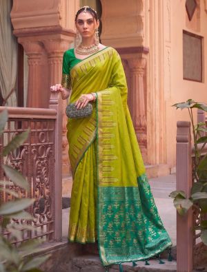Lime Green Soft Art Silk Traditional Saree With Zari Work FABSA23096