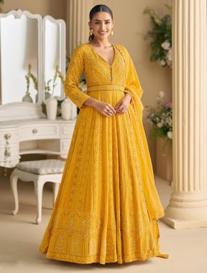 Marigold Yellow Georgette Ready To Wear Anarkali Suit FABSL22524