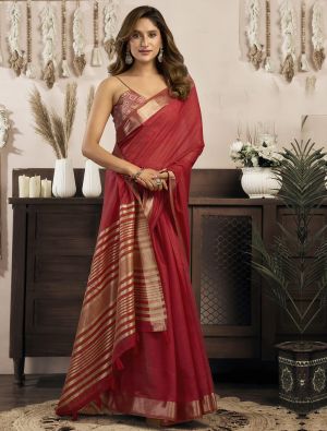 Maroon Khadi Cotton Saree With Zari FABSA23135