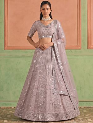 Mauve Organza Embroidered Lehenga Choli With Foil Mirror Work FABLE20638