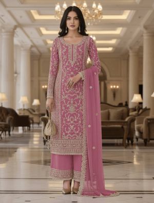 Mauve Pink Butterfly Net Semi Stitched Salwar Kameez FABSL22521