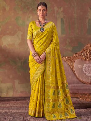 Mustard Yellow Banarasi Soft Art Silk Saree With Jacquard Weaving FABSA23056