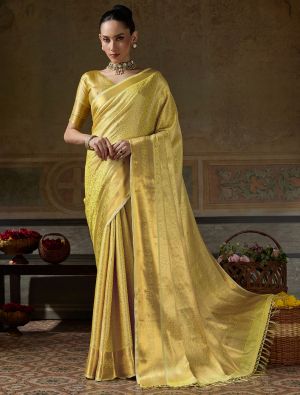 Mustard Yellow Kanjivaram Art Silk Saree With Zari Work FABSA23123