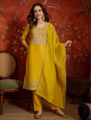 Mustard Yellow Silk Blend Embroidered Ready To Wear Salwar Kameez FABSL22603