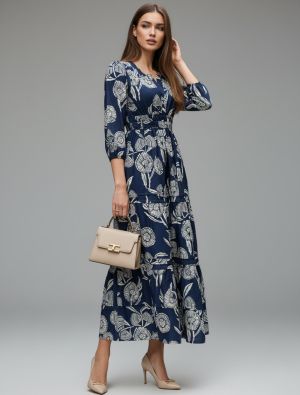 navy blue muslin printed maxi dress fabku21272