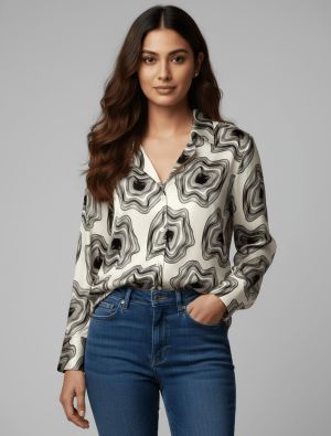 off white and black crepe cutaway collar shirt fabku21277