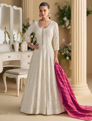 Off White Georgette Ready To Wear Anarkali Suit FABSL22522