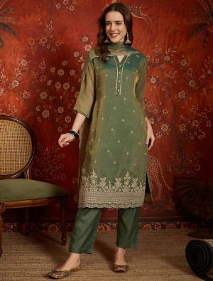 Olive Green Silk Blend Embroidered Ready To Wear Salwar Kameez FABSL22607