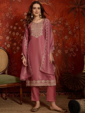 Onion Pink Silk Blend Embroidered Ready To Wear Salwar Kameez FABSL22602