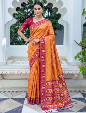 Orange Banarasi Art Silk Saree With Brocade-Style Weaving FABSA23158