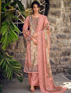 Peach Lawn Cotton Pakistani Salwar Kameez With Thread Work FABSL22561