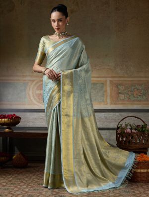 Powder Blue Kanjivaram Art Silk Saree With Zari Work FABSA23122
