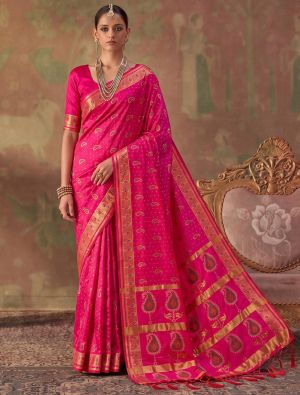 Rani Pink Banarasi Soft Art Silk Saree With Jacquard Weaving FABSA23057