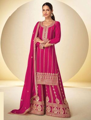 Rani Pink Chinon Free Size Ready To Wear Palazzo Suit FABSL22553