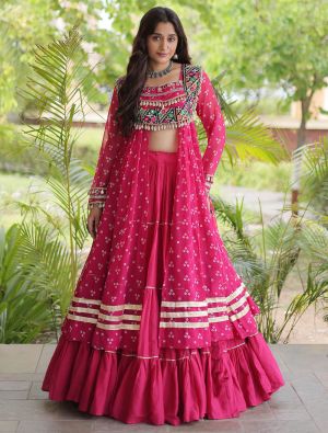 Rani Pink Cotton Ready To Wear Lehenga With Georgette Blouse FABLE20626