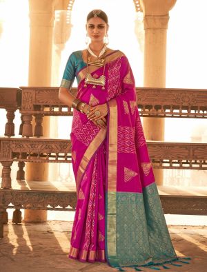 Rani Pink Soft Art Silk Saree With Gold Zari Weaving FABSA23069