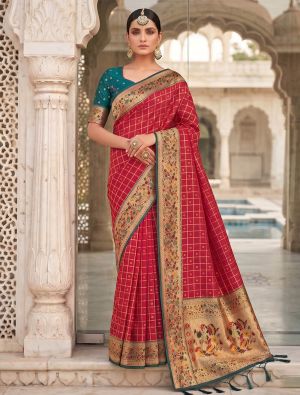 Reddish Pink Banarasi Art Silk Saree With Golden Zari Work FABSA22977