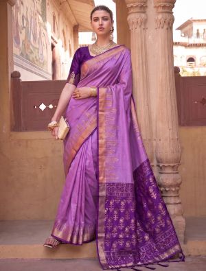 Rich Lavender Soft Art Silk Traditional Saree With Zari Work FABSA23095