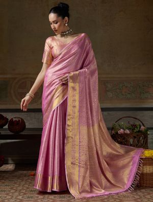 Rose Pink Kanjivaram Art Silk Saree With Zari Work FABSA23117