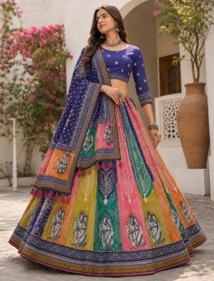 Royal Blue And Multicolor Rayon Festive Lehenga Choli FABLE20613