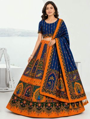 Royal Blue And Orange Rayon Festive Lehenga Choli FABLE20611
