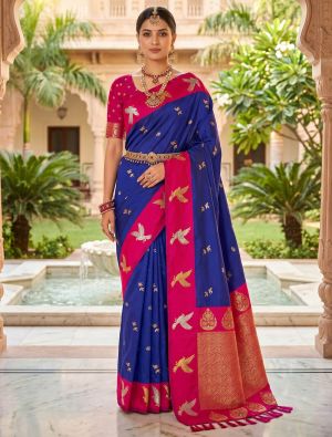 Royal Blue Art Silk Traditional Pattern Zari Woven Saree FABSA23011