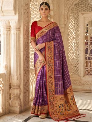 Royal Purple Banarasi Art Silk Saree With Golden Zari Work FABSA22973