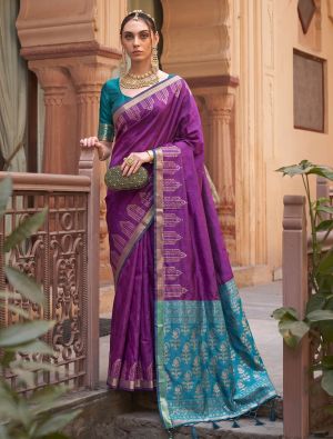 Royal Purple Soft Art Silk Traditional Saree With Zari Work FABSA23092