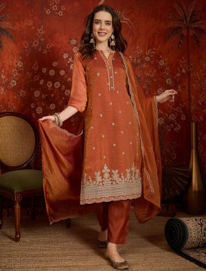 Rust Orange Silk Blend Embroidered Ready To Wear Salwar Kameez FABSL22608