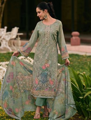 Sage Green Lawn Cotton Digital Printed Pakistani Salwar Kameez FABSL22600