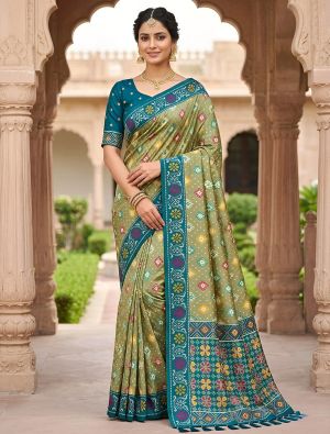Sage Green Traditional Art Silk Patola Style Saree FABSA22995