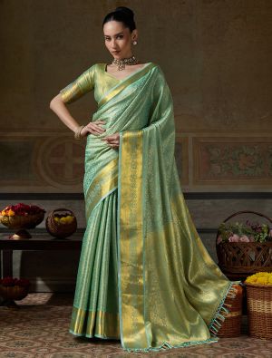 Seafoam Green Kanjivaram Art Silk Saree With Zari Work FABSA23118