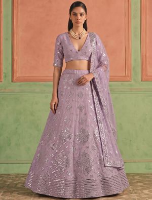 Soft Lavender Organza Embroidered Lehenga Choli With Foil Mirror Work FABLE20635