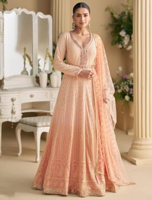 Soft Peach Georgette Ready To Wear Anarkali Suit FABSL22525