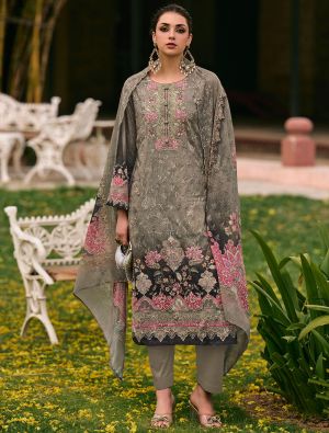 Taupe Grey Lawn Cotton Digital Printed Pakistani Salwar Kameez FABSL22599
