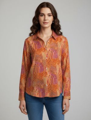 warm orange crepe classic point collar shirt fabku21274